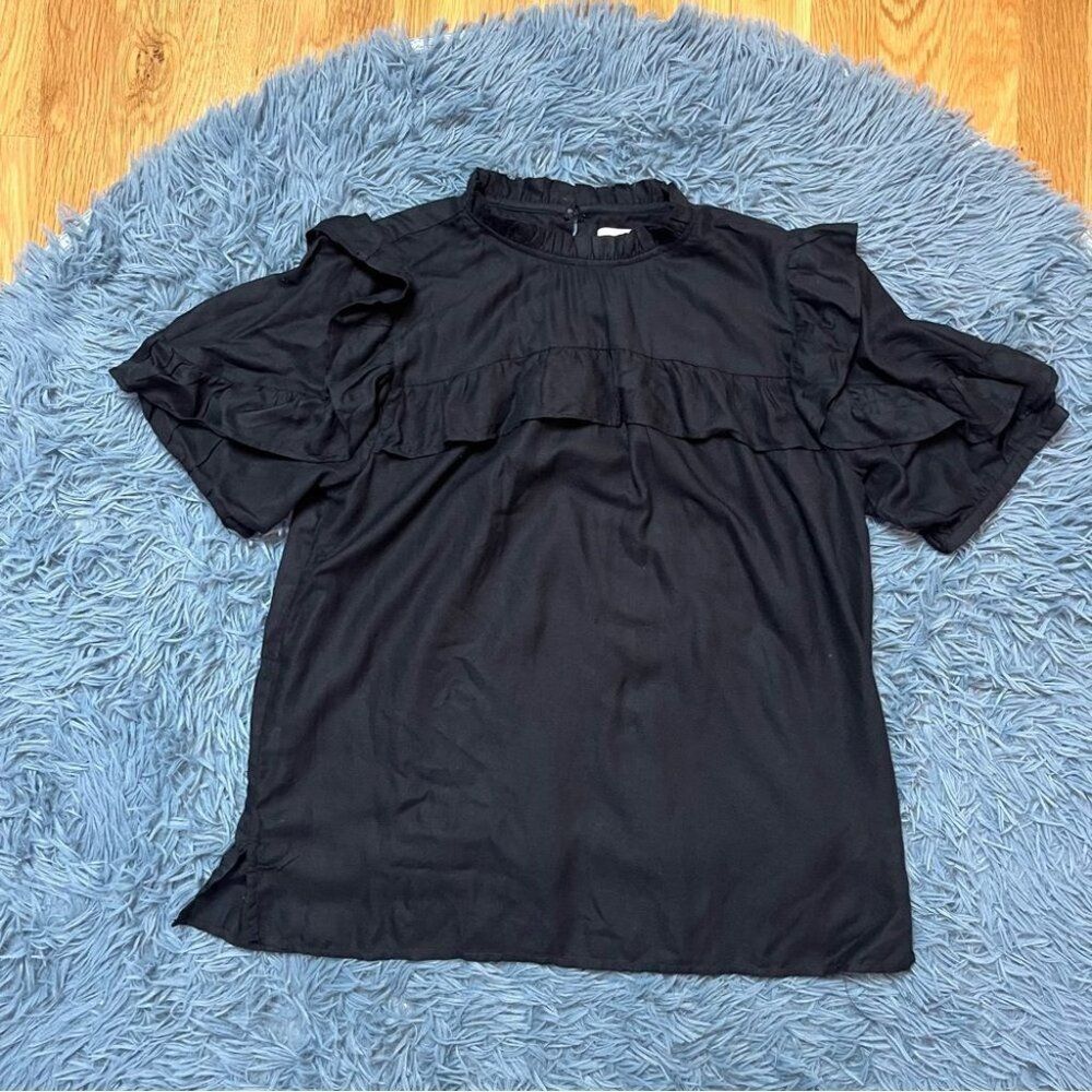Ann Taylor LOFT Black Ruffled Blouse Size S